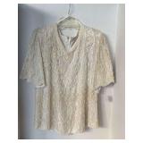 VINTAGE HEAVY BEADED W/ PEARLS IVORY EVENING TOP SIZE 1XL