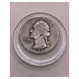 1948 SILVER WASHINGTON QUARTER HOUSED IN PROTECTIVE PLASTIC CAPSULE