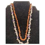 GOLDSTONE CHIP NECKLACE 16" LONG & ROSE QUARTZ/AMETHYST CHIP NECKLACE 16" LONG