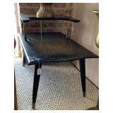 MID CENTURY MODERN DARK WOOD 2 TIER END TABLE 29" DEEP X 20" WIDE X 24" TALL