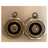 PAIR VINTAGE MINI MARAD CONVEX DOMED GLASS C. CAESAR DICT. PERPETVO WALL ART 4 3/4" X 4 3/4" X 1" THICK