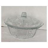 VINTAGE CLEAR GLASS COVERED CANDY DISH "OYSTER PEARL" PATTERN BY KIG INDONESIA 7" ROUND