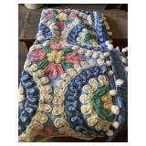VINTAGE BLUE W/ MULTI COLOR CHENILLE BEDSPREAD (UNSURE OF SIZE)