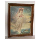 VINTAGE FRAMED REPRODUCTION PRINT OF SIR THOMAS LAWRENCE FAMOUS 1794 PAINTING "PINKIE" 14 1/2" X 18 1/2"