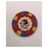 VINTAGE $5 CASINO POKER CHIP FROM CARNIVAL CRUISE LINE FEATURING "THE FUN SHIPS" LOGO