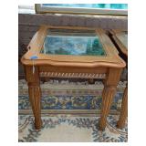 PINE DISTRESSED GLASS TOP END TABLE 23" WIDE X 27" DEEP X 24" TALL