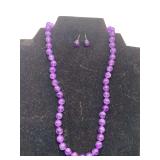 BELIEVED TO BE NATURAL AMETHYST BEADED NECKLACE 18" LONG W/ MATCHING STUD PIERCED EARRINGS