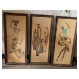 SET OF 3 MID CENTURY MODERN VINTAGE CARIBBEAN FRAMED ART PRINTS BY ARNOLD 32" LONG X 14" WIDE