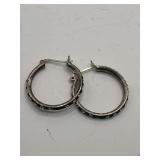 STERLING SILVER 925 HOOP EARRINGS W/ CLEAR CZ & BLACK JETS (TOTAL WEIGHT APPROX 3.87 GRAMS)