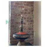 VINTAGE MID CENTURY MODERN ALADDIN STYLE ORANGE/BLACK/GOLD TABLE LAMP (NO SHADE) 36" TALL
