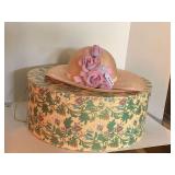 VINTAGE LADIES ADOLFO II PEACH STRAW HAT W/ FLORAL & VINTAGE HAT BOX