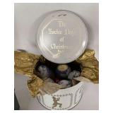 VINTAGE "THE TWELVE DAYS OF CHRISTMAS" HANDCRAFTED CHRISTMAS BALLS IN ORIGINAL TIN