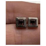 PAIR DAINTY STERLING SILVER 925 PIERCED EARRINGS W/ SMALL SQUARE AMETHYST (TOTAL WEIGHT 2.68 GRAMS)