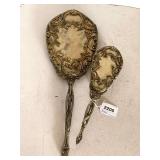 VINTAGE ANTIQUE LOOK HAND MIRROR & BRUSH VANITY SET