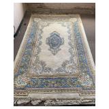 GENUINE HANDWOVEN 100% WOOL ORIENTAL RUG CREAM W/ BLUE 115" X 71" ***SPECIAL PICKUP INSTRUCTIONS