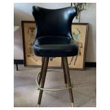 VINTAGE WINGBACK NAILHEAD TRIM SWIVEL BLACK BAR STOOL 43 1/2" TALL X 16" DEEP (SEAT 29 1/2" TALL)