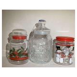 3 GLASS CHRISTMAS/HOLIDAY LIDDED CANISTERS