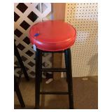 BLACK WOOD STOOL W/ RED VINYL SEAT 30" TALL