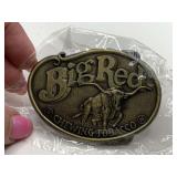 VINTAGE BRASS TONE OVAL BELT BUCKLE "BIG RED CHEWING TOBACCO"