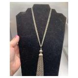 LONG SILVERTONE DOUBLE STRAND TASSEL NECKLACE 31" LONG