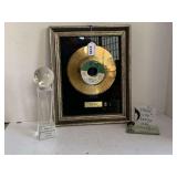 FRAMED VINTAGE GOLD 45 "POWER OF LOVE" BY JOE SIMON SPRING RECORDS 11X14, 2015 EMARC MEDIA GLASS AWARD FOR HAMP SWAIN 9" TALL & MORE