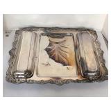 VINTAGE SHERIDAN SILVERPLATE TREE & WELL PLATTER (CENTER FOR MEATS - 2 SIDES COVERED FOR VEGETABLES) 19 1/2" LONG X 16" WIDE