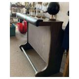 NICE WOOD LOOK FREESTANDING BAR W/ BRASS FOOT REST & PADDED FRONT 42 1/2" LONG X 22" DEEP X 39" TALL (CONTENTS ON TOP NOT INCLUDED)