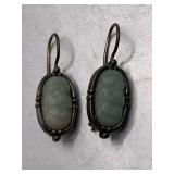 PAIR VINTAGE STERLING SILVER 925 WITH CARVED JADE STONES PIERCED EARRINGS (TOTAL WEIGHT APPROX 7.04 GRAMS)