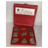 NEW VINTAGE SET OF 9 ZINC ORNAMENTS IN ORIGINAL BOX