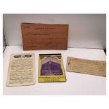 1953 US POST OFFICE RETURN CARD, 1940 US SERVICE GASOLINE RATION CARD, 1914 WOODMEN OF THE WORLD CALENDAR & 1940 WOODMEN OF THE WORLD CALENDAR
