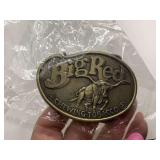 VINTAGE BRASS TONE OVAL BELT BUCKLE "BIG RED CHEWING TOBACCO"