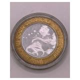 $10 MANDALAY BAY LAS VEGAS LIMITED EDITION SILVER STRIKE GAMING TOKEN - CENTER IS .999 FINE SILVER .6 TROY OZ
