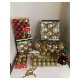 CRATE W/ LID FULL OF CHRISTMAS ORNAMENTS (SOME GLASS)