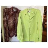 LADIES ST JOHNS MULTICOLOR TWEED JACKET SIZE SMALL & LADIES J.M. COLLECTION LIME GREEN RAIN JACKET SIZE 12M