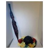 LADIES BLACK STRAW FLOWERED HAT BY PATRICE & RED/BLACK POLKA DOT UMBRELLA
