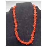 VINTAGE CORAL SHARD NECKLACE WITH STERLING SILVER EXTENDER & CLASP 17" LONG
