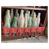 COKE CRATE FULL OF VINTAGE GLASS SODA BOTTLES
