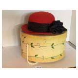 LADIES VINTAGE KATHY JEANNE 100% WOOL RED DERBY HAT W/ SCARF W/ HAT BOX