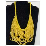 BRIGHT YELLOW BEADED FRINGE NECKLACE 18" LONG