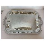 VINTAGE LARGE ETCHED CHROME 2 HANDLE SERVING TRAY 18" LONG X 12" WIDE