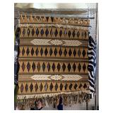 VINTAGE SOUTHWESTERN WOVEN STRING ART EARTH TONE WALL HANGING W/ WOOD DOWEL 29X36