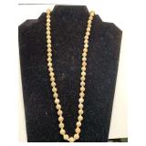 VINTAGE FOSSIL JASPER HAND KNOTTED BEADED NECKLACE 24" LONG