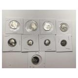 5 PROOF WASHINGTON QUARTERS (SOME DEEP CAMEO), 3 PROOF EISENHOWER DIMES & 1 PROOF JEFFERSON NICKEL