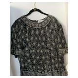 VINTAGE PAPELL BOUTIQUE BLACK/SILVER EVENING TOP 100% SILK HEAVY BEADED SIZE 3XL