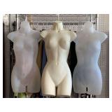 3 WHITE HEAVY PLASTIC MOLDED FEMALE MANNEQUIN TORSO FORMS
