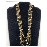 VINTAGE 6 STRAND PEARL & CRYSTAL NECKLACE WITH STERLING 925 CLASP 20" LONG