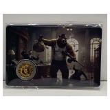 BROWN MOBSTER BEAN CARD WITH MICRO GOLD ROUND 1/1000 OZ 24KT FINE .999 PURE GOLD ON COA DISPLAY CARD