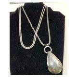 LONG SILVER TONE SNAKE NECKLACE 35" LONG & SILVERTONE MESH NECKLACE W/ LARGE SILVERTONE PENDANT  16" LONG