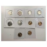 4 PROOF LINCOLN PENNIES & 6 PROOF JEFFERSON NICKEL (SOME DEEP CAMEO)