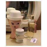 VINTAGE AVON MISS LOLLYPOP COLOGNE MIST & COLOGNE (ALMOST FULL) & VINTAGE HAPPY FACE WHITE MILK GLASS CREAM